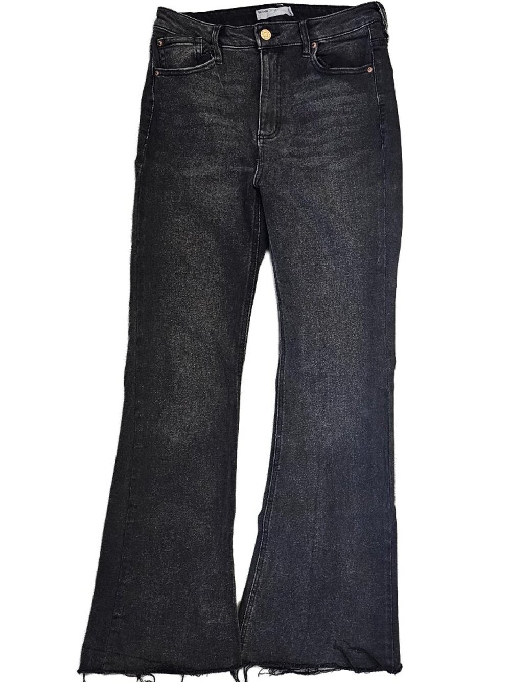 Garage Black Washed Flare Jeans Raw Hem Size 29